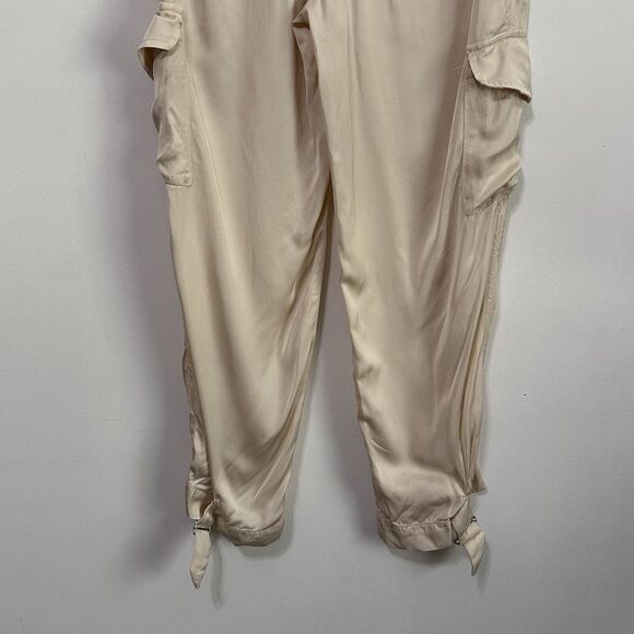Zara Satin Effect Cargo Crop Pants Small Buckle Hem Cream Boho Trendy Casual - Picture 6 of 10